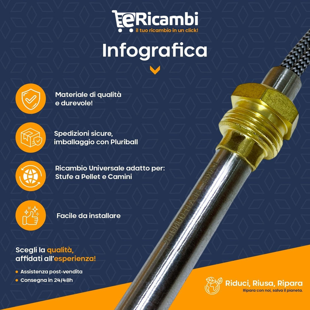 Ricambi Pellet | Zündkerze für Pelletofen | Gewindeanschluss 3/8" GAS | Durchmesser 9,9 mm 280 W Ges