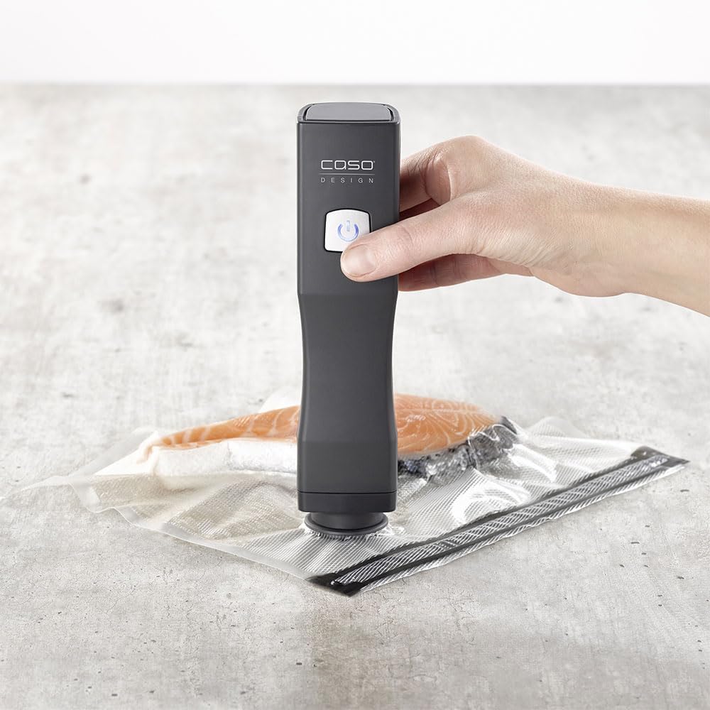 CASO Vacu OneTouch Eco-Set, Handvakuumierer inkl. 3 Vakuumbehälter aus Glas, 10 ZIP-Beutel und Food