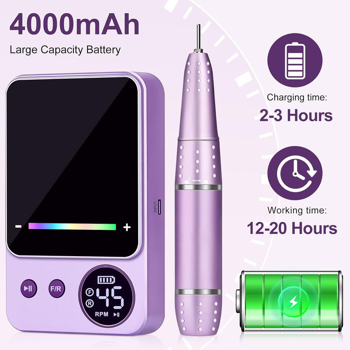 Urbuti Elektrischer Nagelfräser für Gelnägel, 45000 U/min Professionell Nagelfräser mit HD-LED Displ