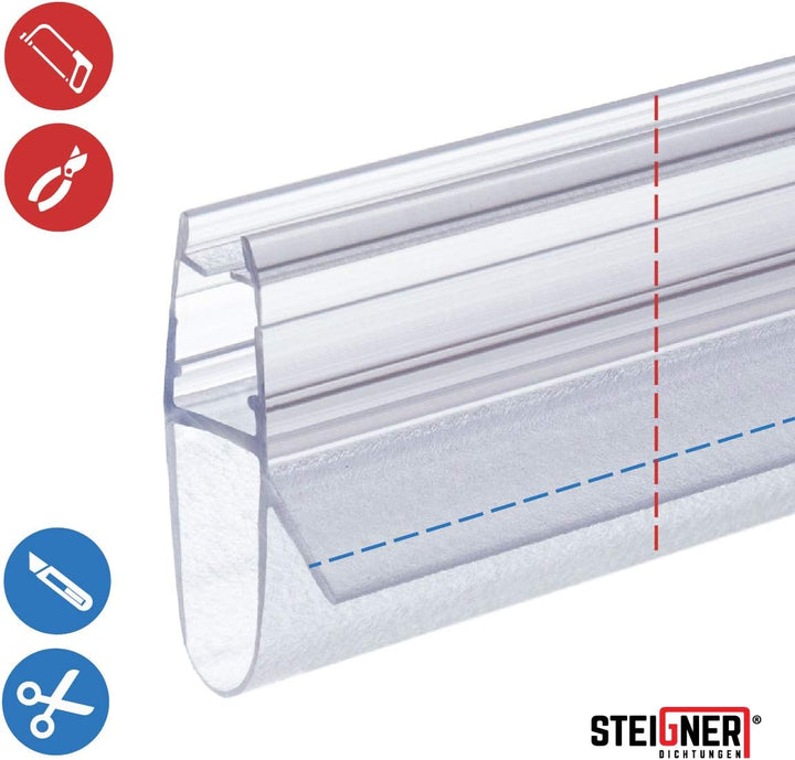 STEIGNER Duschdichtung, 140cm, Glasstärke 5/6/ 7/8 mm, Vorgebogene PVC Ersatzdichtung für Runddusche