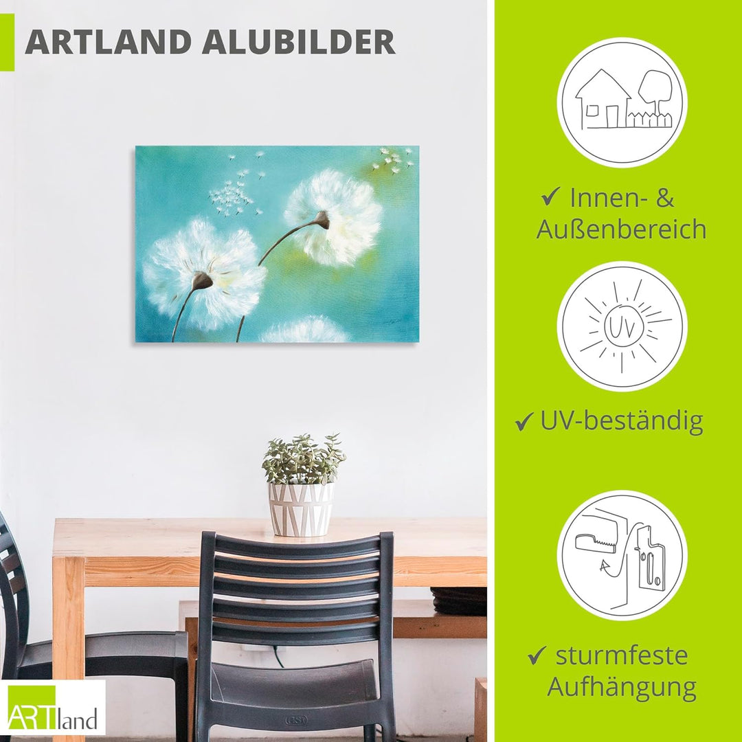 ARTland Wandbild Alu Verbundplatte für Innen & Outdoor Bild 70x50 cm Pusteblume Blumen Landhaus Shab