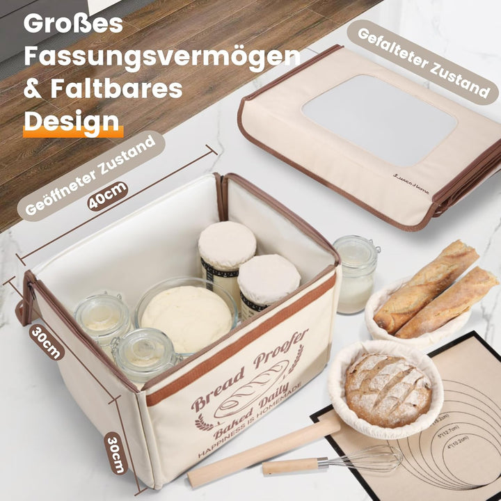 Faltbare Gärbox mit Temperaturregelung 20–40°C & 48h-Timer, Teiggärbox mit Metallregal, ideal für Sa