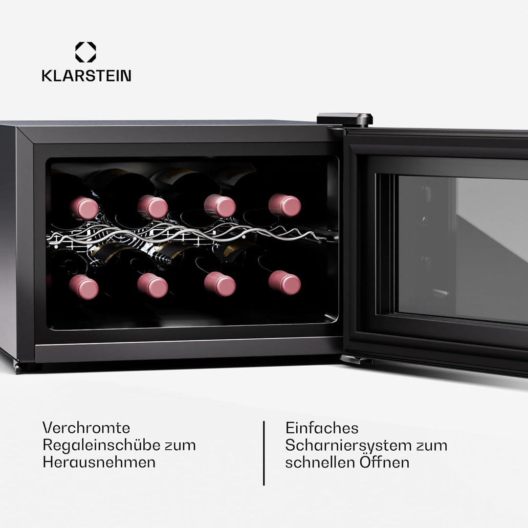 Klarstein Weinkühlschrank,1 Zone Getränkekühlschrank mit Glastür, Leiser Indoor/Outdoor Kühlschrank,