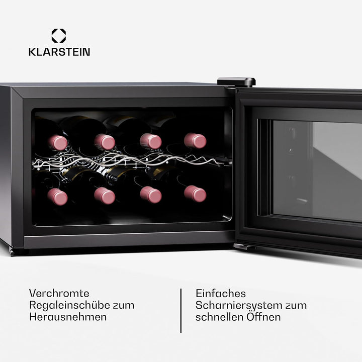Klarstein Weinkühlschrank,1 Zone Getränkekühlschrank mit Glastür, Leiser Indoor/Outdoor Kühlschrank,