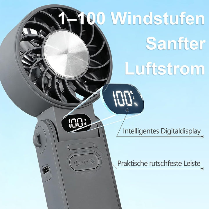 Handventilator, Tragbarer Mini Ventilator, 100 Stufen Starker Hand Klein Ventilator USB Wiederauflad