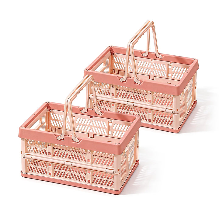 Klappkorb Faltbar, 2er Set Klappbox Klein mit Henkel 10 L Rosa, Multifunktionaler Aufbewahrungskorb
