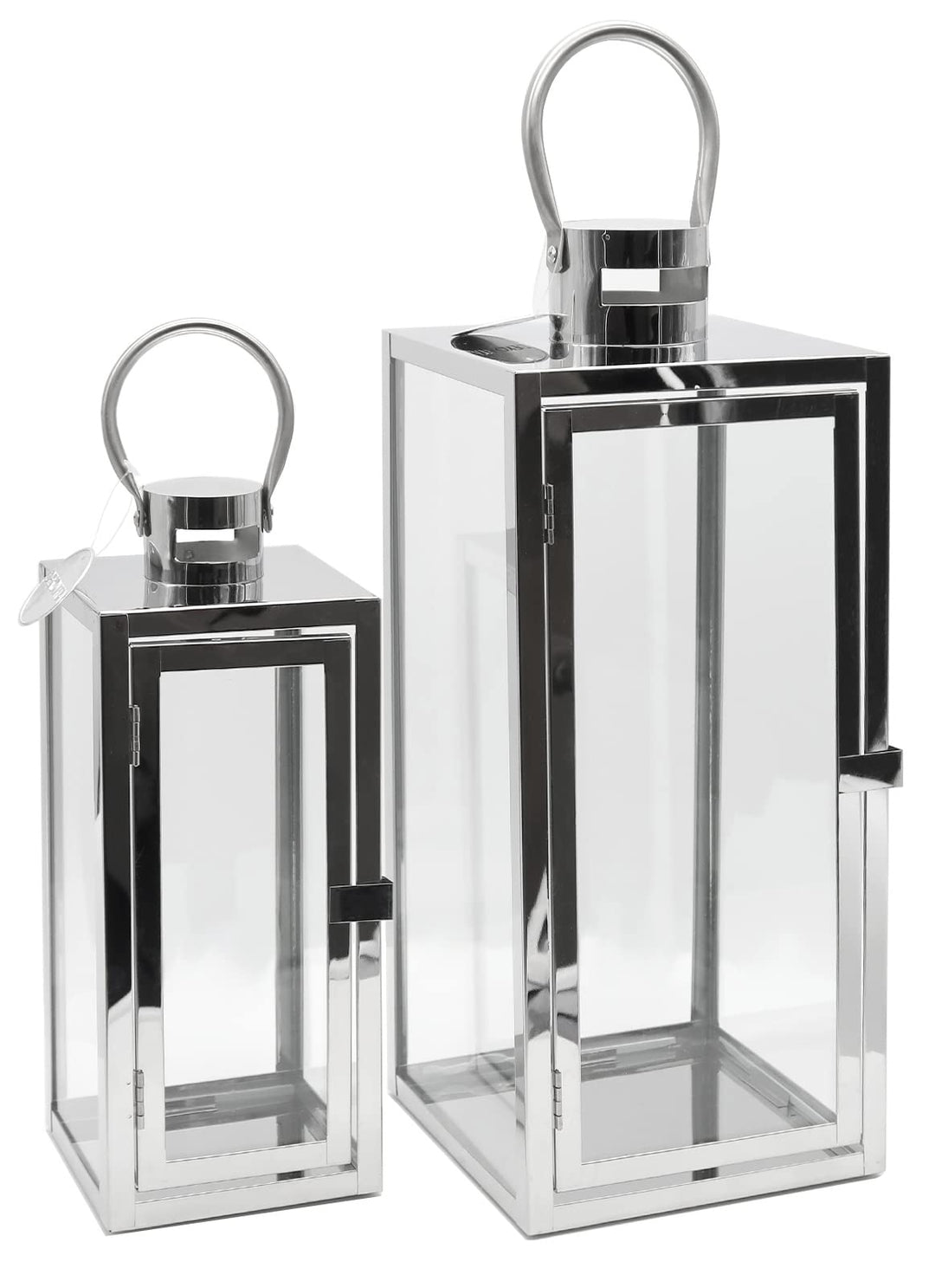 Dekovita 2er-Set Gartenlaterne 30cm/42cm - Edelstahl-Laternen mit Henkel - Windlicht Deko-Laterne au