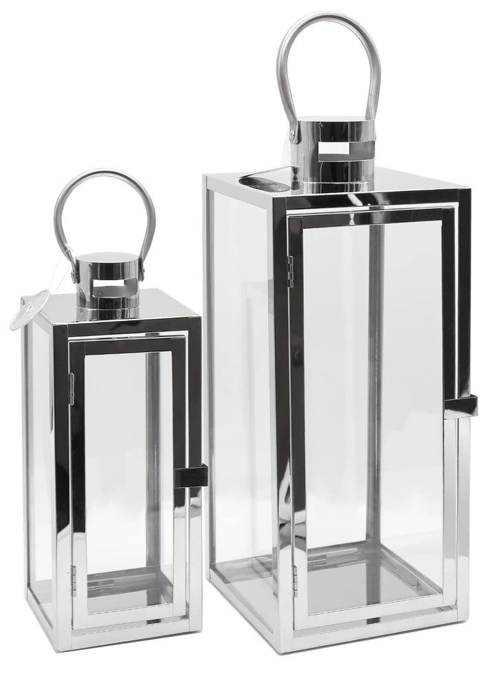 Dekovita 2er-Set Gartenlaterne 30cm/42cm - Edelstahl-Laternen mit Henkel - Windlicht Deko-Laterne au