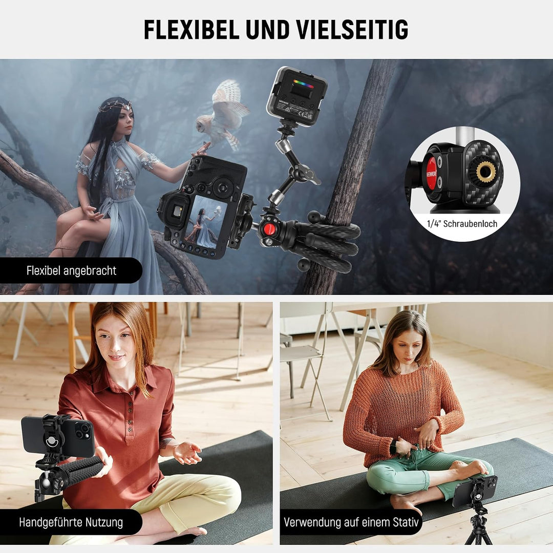 NEEWER Stativ Flexibel Fernbedienung Mini Kamera Handystativ mit Handy Halterung, Action Kamera Adap