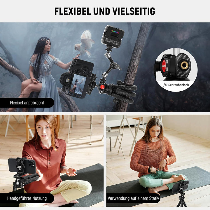 NEEWER Stativ Flexibel Fernbedienung Mini Kamera Handystativ mit Handy Halterung, Action Kamera Adap