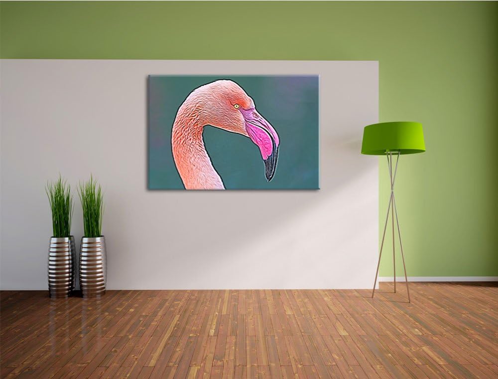 Flamingo im Seitenprofil Deluxe Format: 100x70 cm auf Leinwand, XXL riesige Bilder fertig gerahmt mi