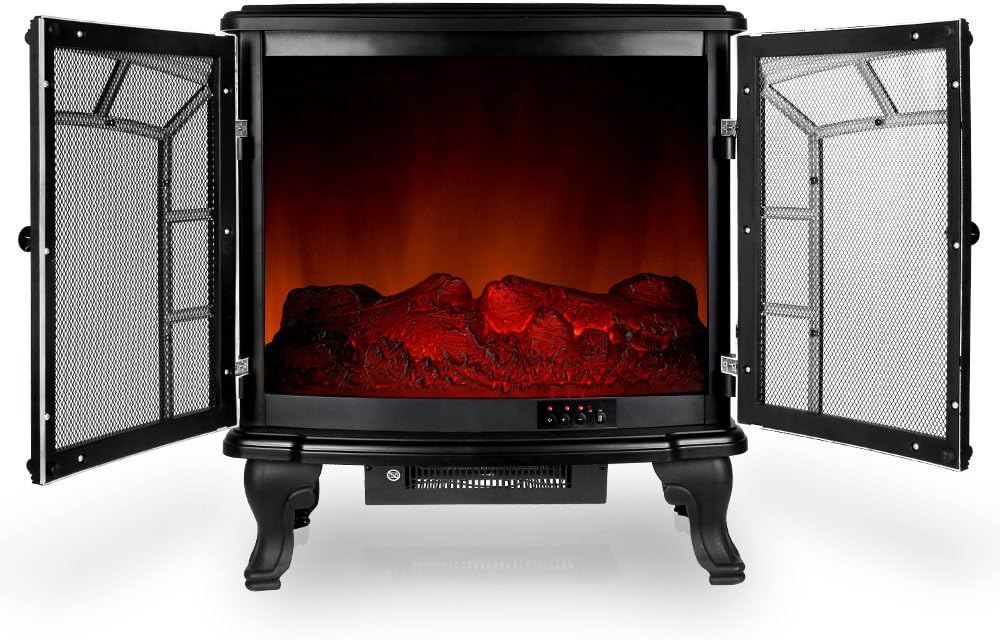 Deuba Elektrokamin Elektrischer Kamin mit Heizung Doppeltür LED Kaminfeuer Effekt Timer Fernbedienun