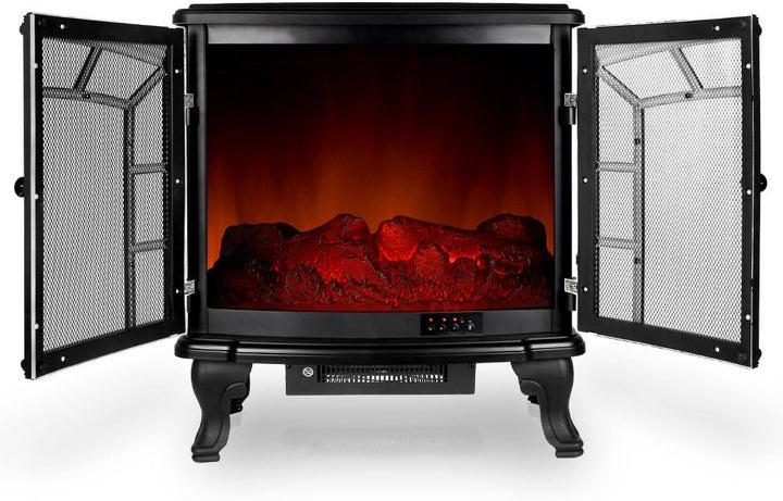 Deuba Elektrokamin Elektrischer Kamin mit Heizung Doppeltür LED Kaminfeuer Effekt Timer Fernbedienun