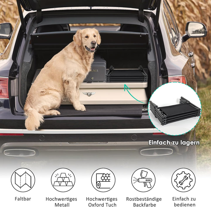 CALIYO Hundetreppe Auto Klappbar bis 75KG für Grosse Hunde, Höhenverstellbare 4-Stufen-Hundetreppe,