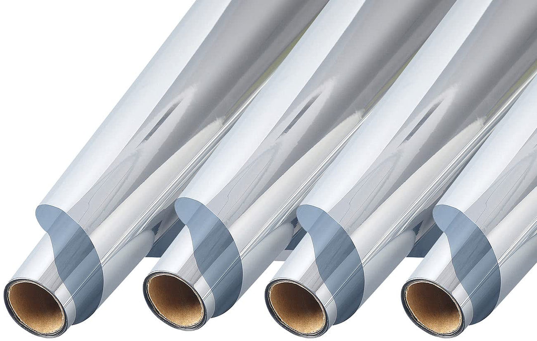 infactory Sonnenschutz-Folie: 4er-Set Isolier-Spiegelfolie, selbstklebend, Sicht-/UV-Schutz,60x200cm