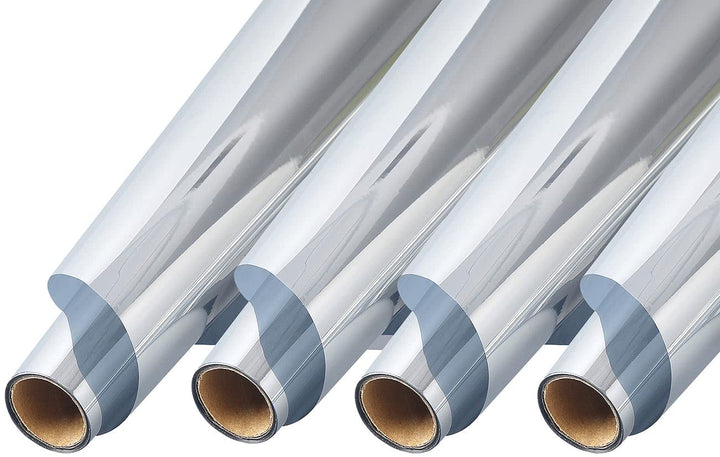infactory Sonnenschutz-Folie: 4er-Set Isolier-Spiegelfolie, selbstklebend, Sicht-/UV-Schutz,60x200cm