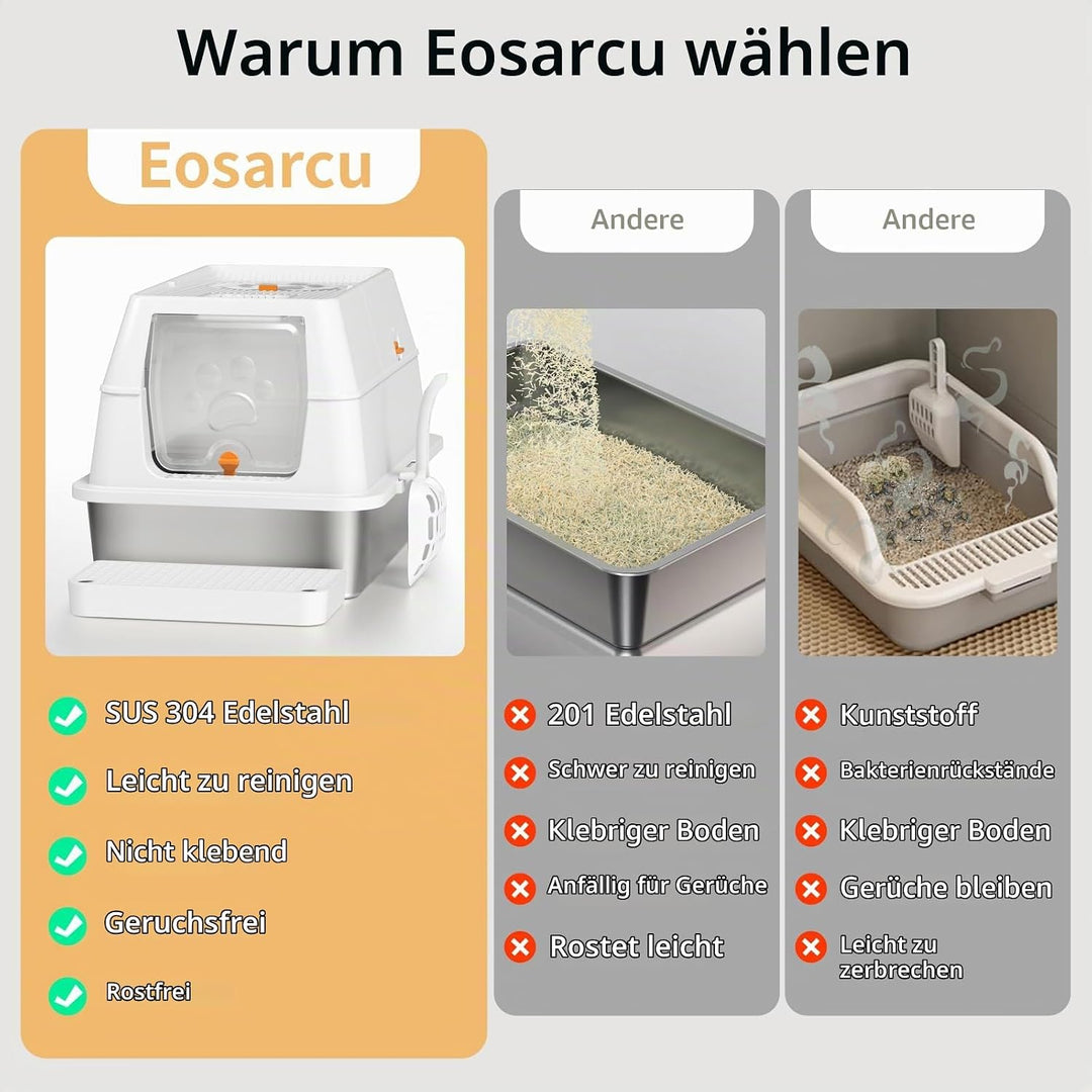 Edelstahl Katzenklo mit Deckel, Grosse XXL Katzentoilette aus Edelstahl, Geschlossen Katzentoiletten