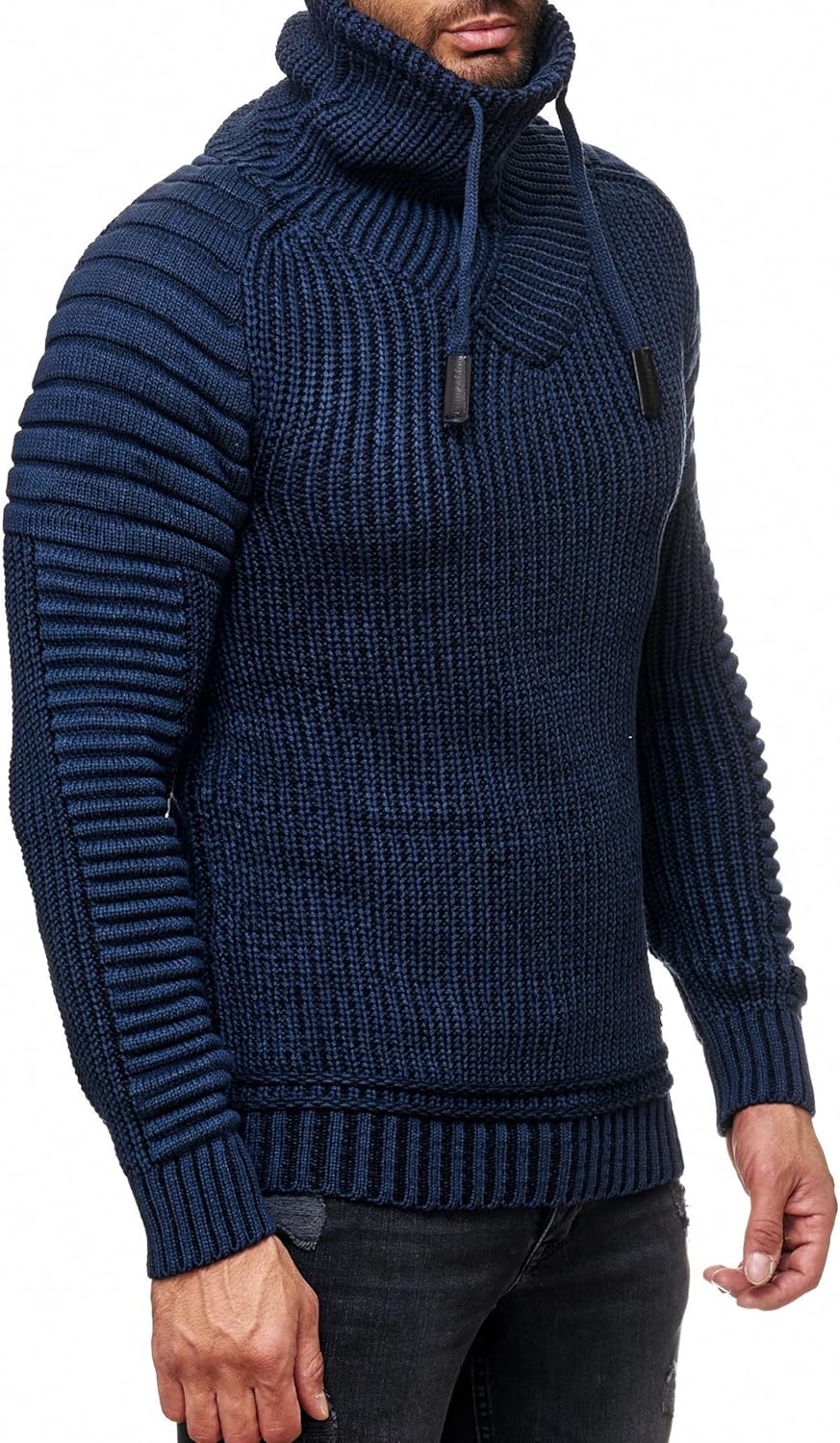 Subliminal Mode Herren Pullover aus grobem Strick mit Schalkragen BX292 S 293 Blau, S 293 Blau