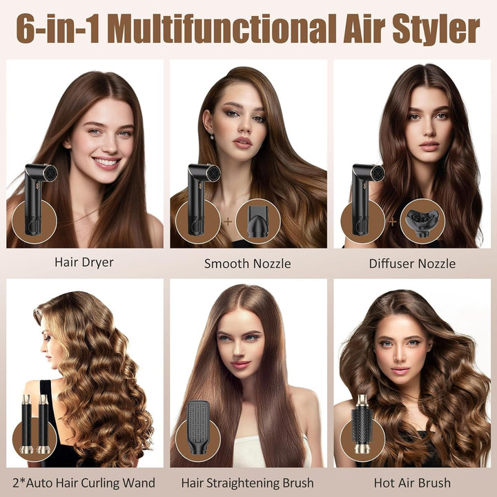 Air Styler Set, Warmluftbürste, Föhnbürste 1000W, Rundbürstenföhn mit 3 Temperatur, Haartrockner Neg