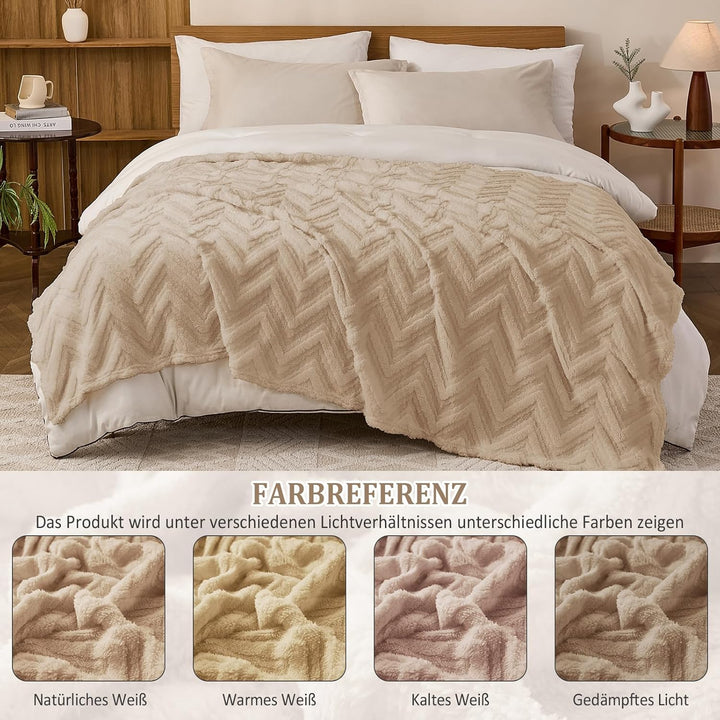 WONGS BEDDING Kuscheldecke Flauschig Decke Beige150x200 cm XL als Sofadecke Couchdecke Warme Decken,