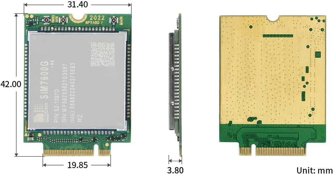Waveshare SIM7600G-H-M.2 SIMCom Original 4G LTE Cat-4 Module Global Coverage with GNSS Support M.2 B