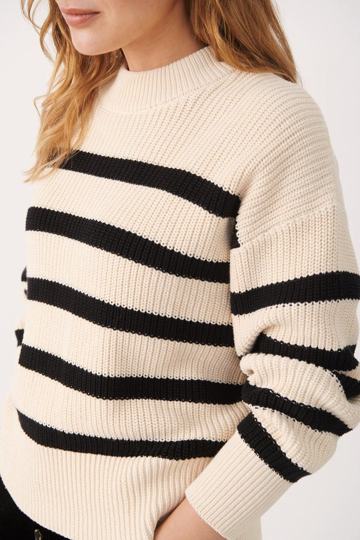 PART TWO Damen Strickpullover RetaPW Lange Ärmel XL Schwarze Streifen, XL Schwarze Streifen