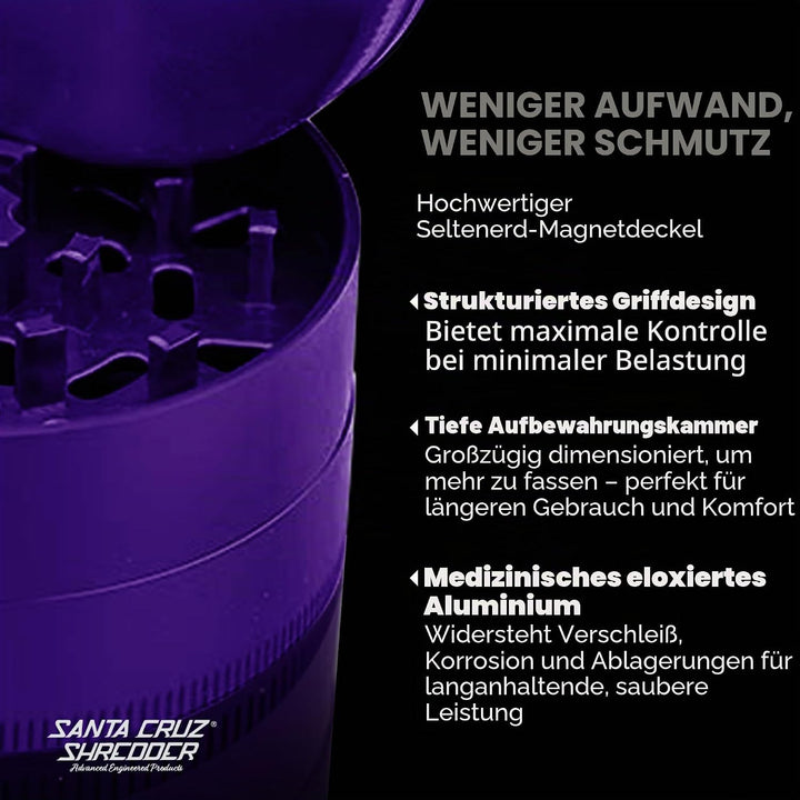 Santa Cruz Shredder Kräutermühle aus Metall, gerändelt, für stärkeren Griff, 3-teilig, gross, 6,9 cm