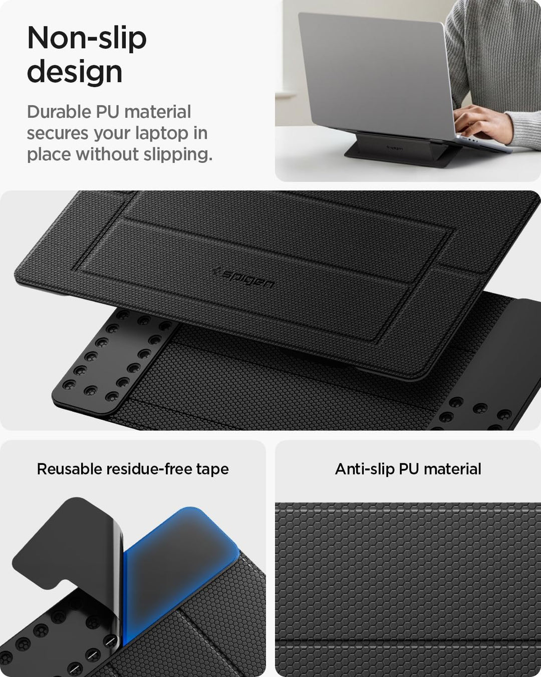 Spigen Slim Fold Laptop Ständer Höhenverstellbar, Selbstklebender Laptopständer, Faltbar und rutschf