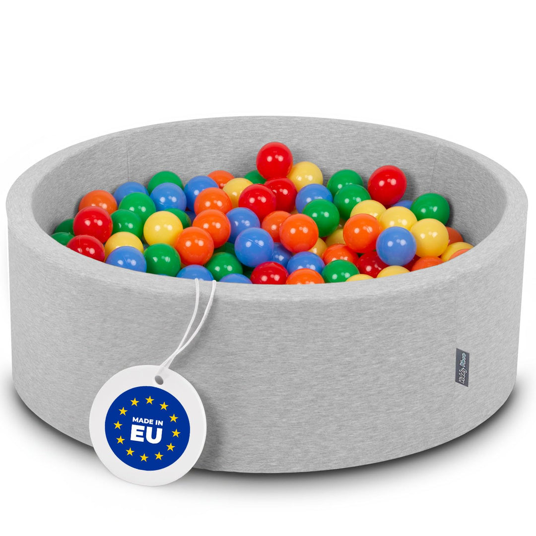 KiddyMoon Bällebad 90X30cm/300 Bälle ∅ 7Cm Bällepool Mit Bunten Bällen Für Babys Kinder Rund, Hellgr