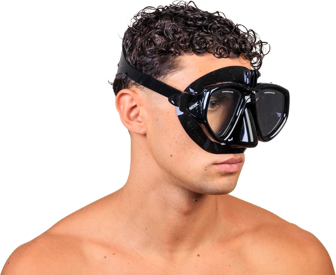 SEAC Unisex-Adult One Pro Maske mit Adapter für GoPro Videokamera zum Tauchen und Schnorcheln, Schwa