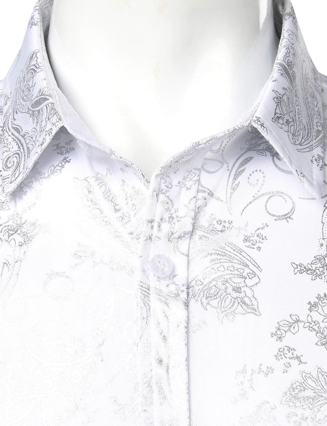 PARKLEES Herren Luxus Paisley Gemustert Golden Glänzend Slim Fit Freizeithemd S Weiss Silber, S Weis