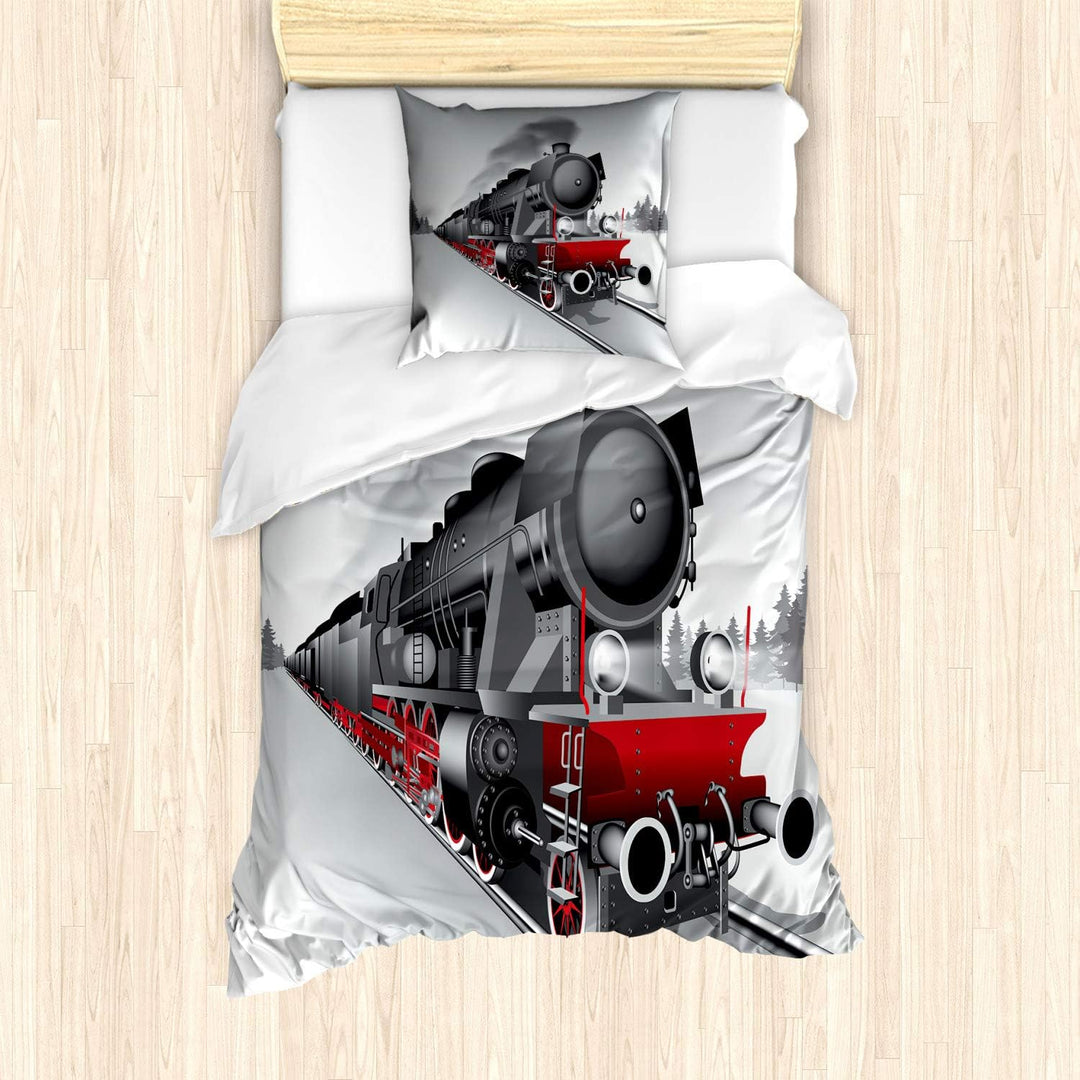 ABAKUHAUS Dampfmaschine Bettbezug Set für Einzelbetten, Bahnzug Kunst, Milbensicher Allergiker geeig