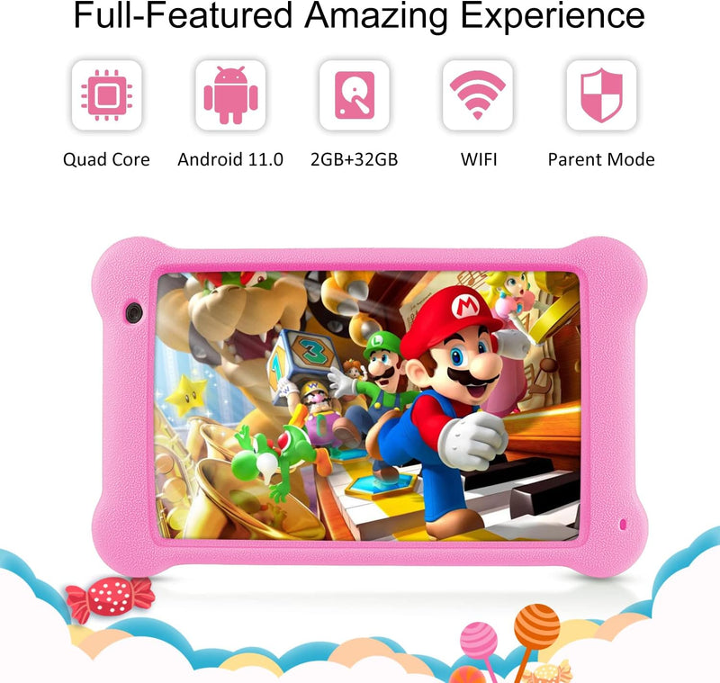 Wainyok Kinder Tablet, 2GB RAM+ 32GB ROM Kids Tablet, Quad Core, Kindersicherung, 7 Zoll Augenschutz