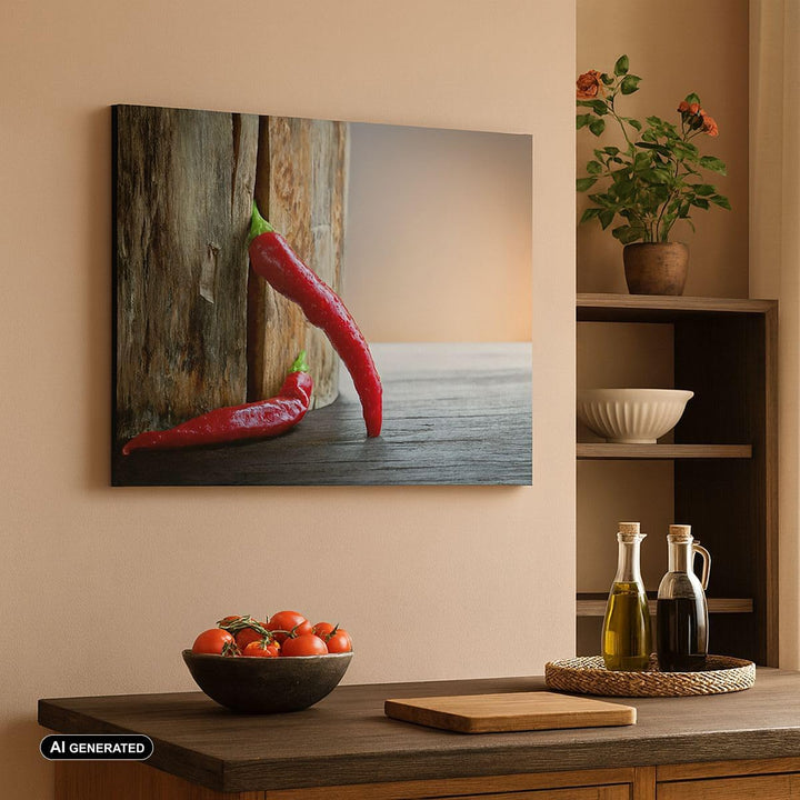 Bilder auf Leinwand 100x70cm Leinwandbild mit Rahmen Chili Gewürz Gemüse Gross Wanddeko Bild Schlafz