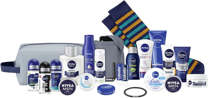 NIVEA MEN Adventskalender 2025-24 Türchen mit verwöhnenden Überraschungen, Weihnachtskalender mit Pf