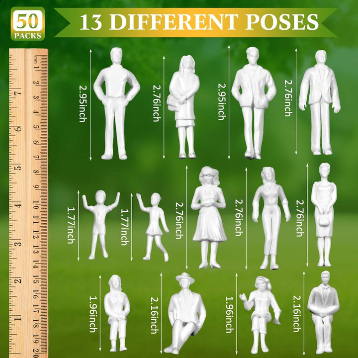 Namalu 50 Miniatur Figuren für Modellbau Stehende und Sitzende Mini Figuren Diorama Unbemalte Weisse