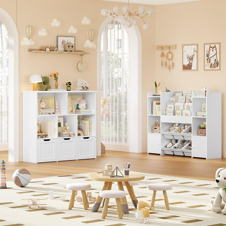 FOREHILL Kinderregal mit Boxen auf Rollen, Kinderzimmer Möbel, Spielzeugregl, Aufbewahrungregal,Büch