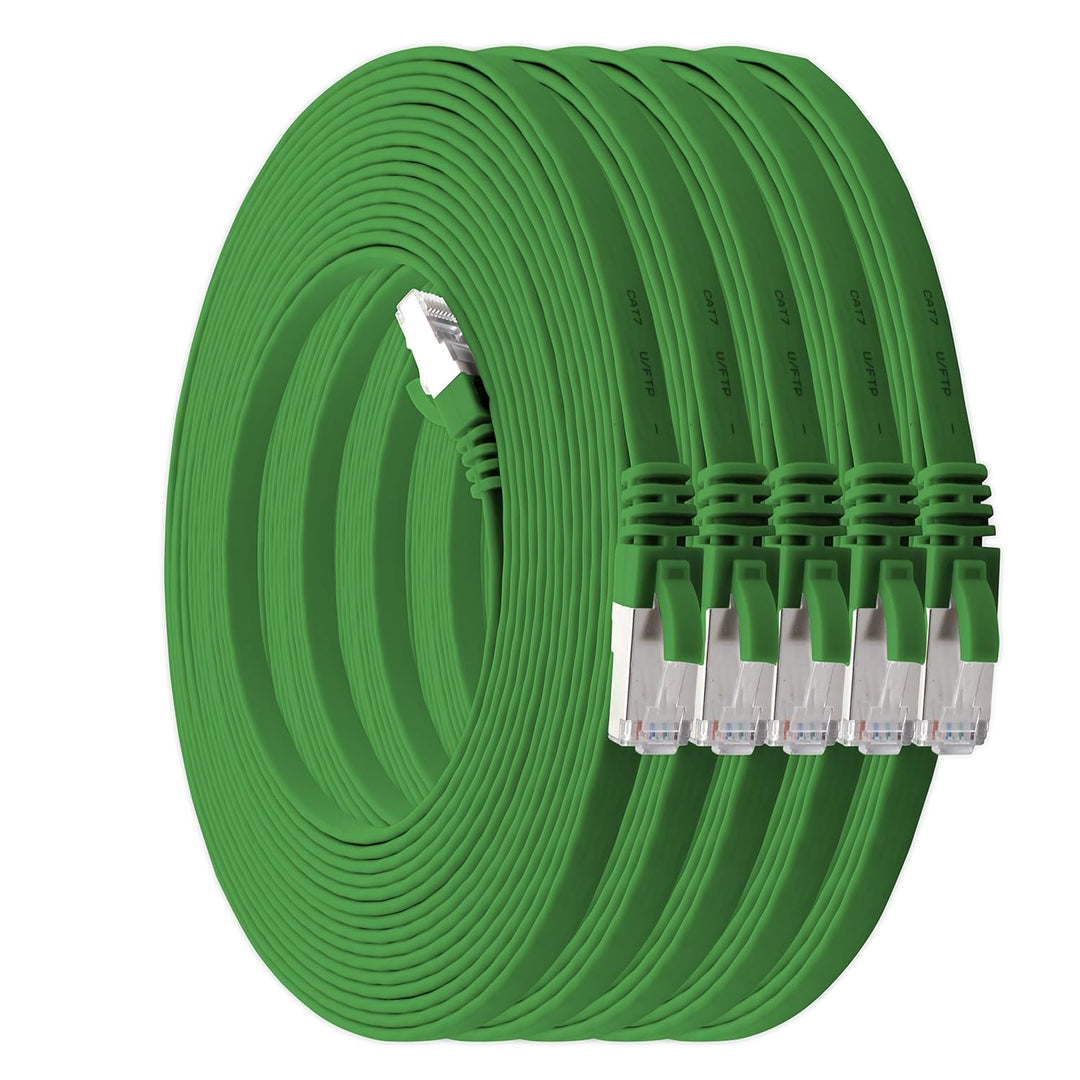 1aTTack.de 7,5m - grün - 5 Stück Cat7 Flachkabel Netzwerkkabel Cat 7 Rohkabel Gigabit Lan (10Gbit/s)