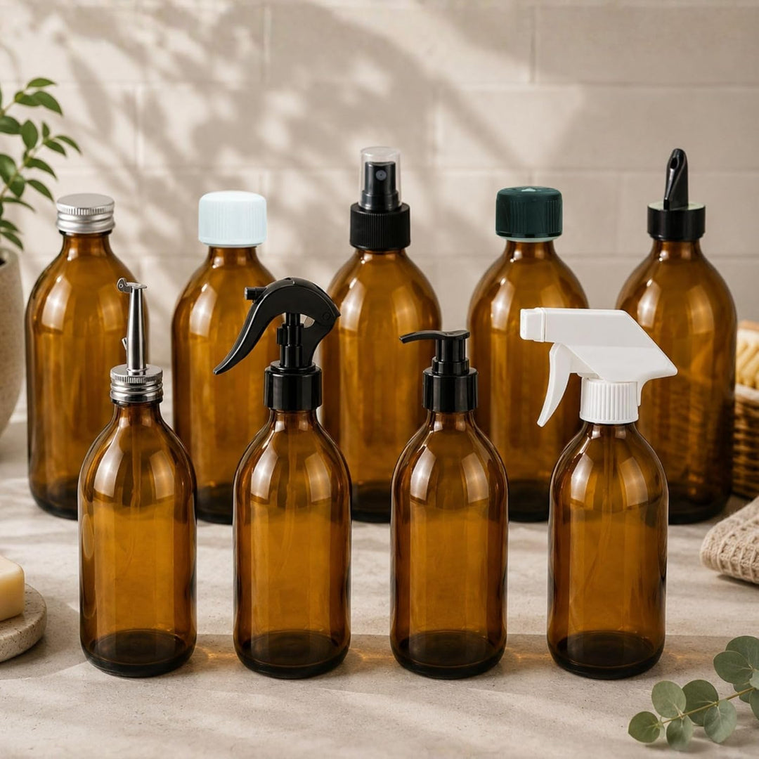 mikken 2 Seifenspender 500 ml Lotionspender aus Braunglas, BPA frei, lebensmittelecht inkl. 1 Tricht