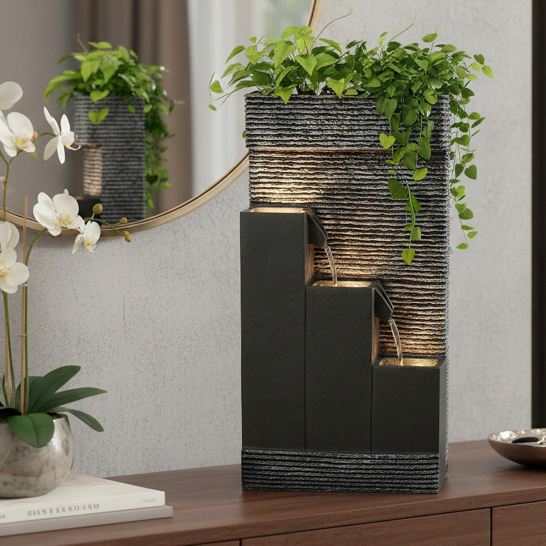 Arnusa Springbrunnen BK845 mit LED Beleuchtung Gartenbrunnen mit Dekorationsbecken Zimmerbrunnen