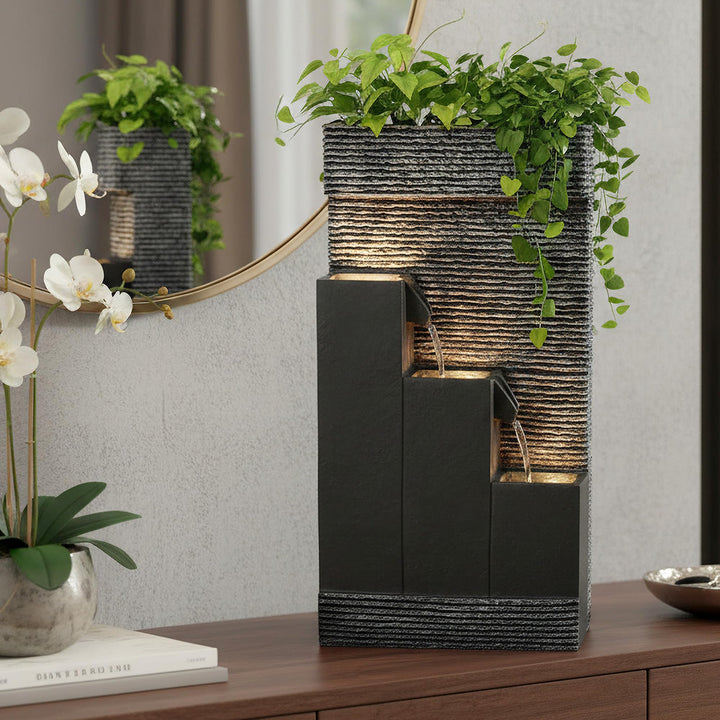 Arnusa Springbrunnen BK845 mit LED Beleuchtung Gartenbrunnen mit Dekorationsbecken Zimmerbrunnen
