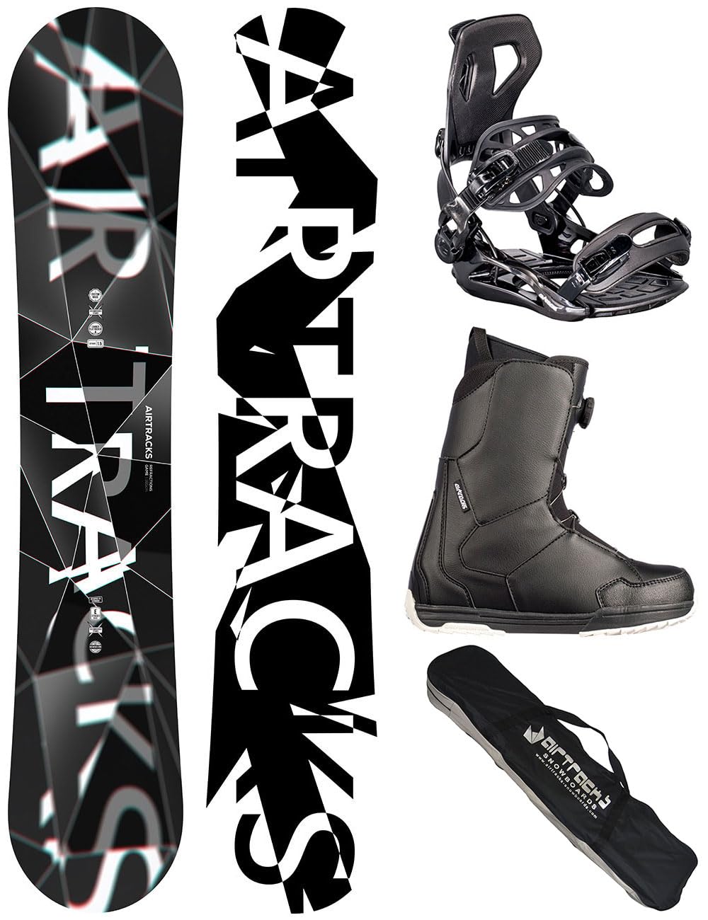 Airtracks Snowboard Komplett Set - REFRACTIONS Game Wide + Snowboardbindung Master + Snowboardboots