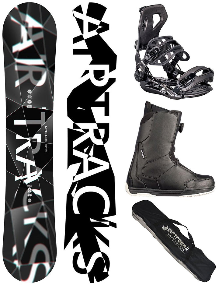 Airtracks Snowboard Komplett Set - REFRACTIONS Game Wide + Snowboardbindung Master + Snowboardboots