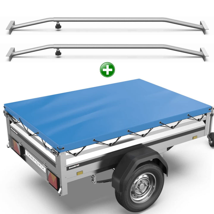 Tarpofix® Anhängerplane Flachplane 212x123x7,5 cm + 2X Planenbügel (verstellbar 100-145 cm) - randve
