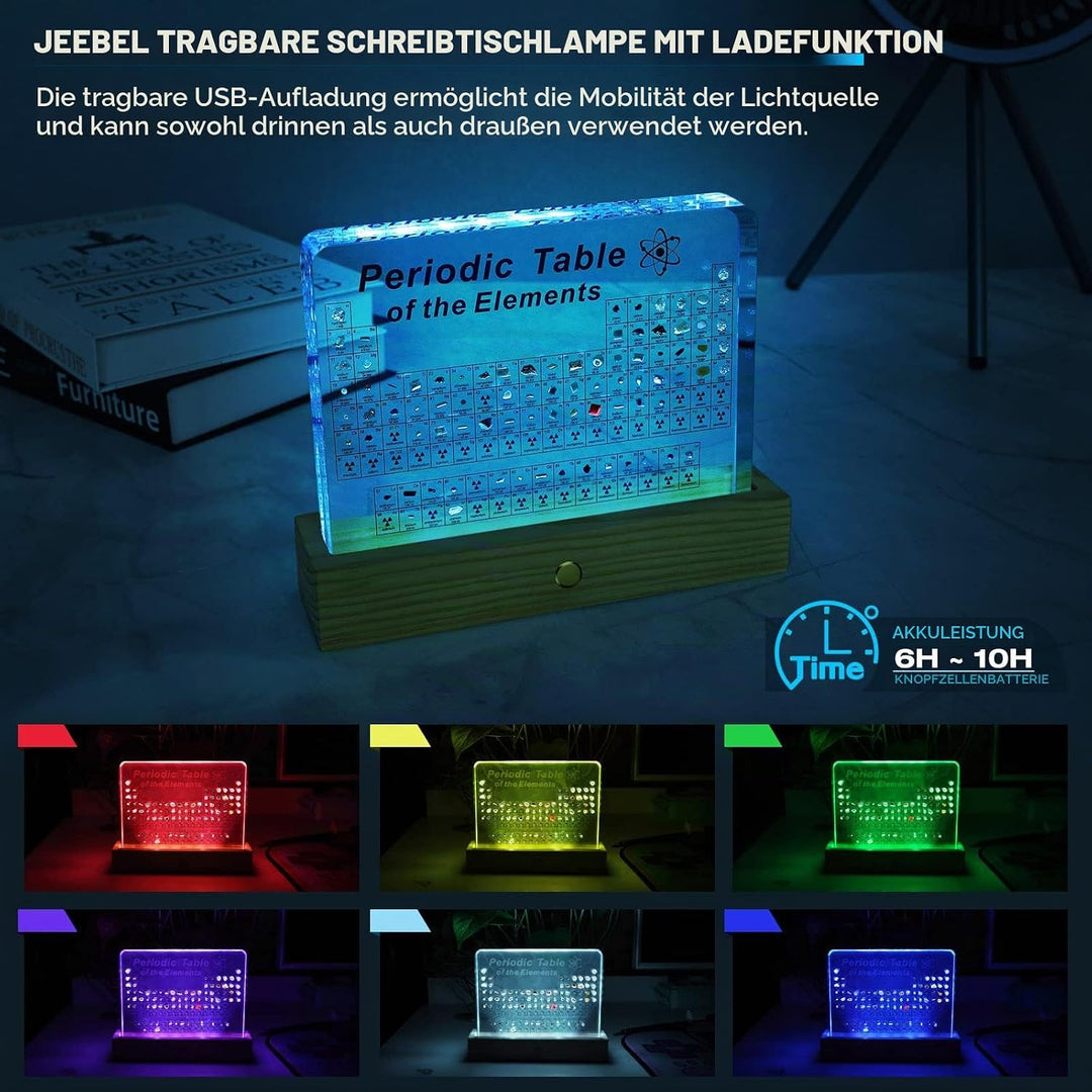 Jeebel Periodensystem der Echten Elementen, Periodensystem aus Acryl der LED Tischlampe mit 83 echte