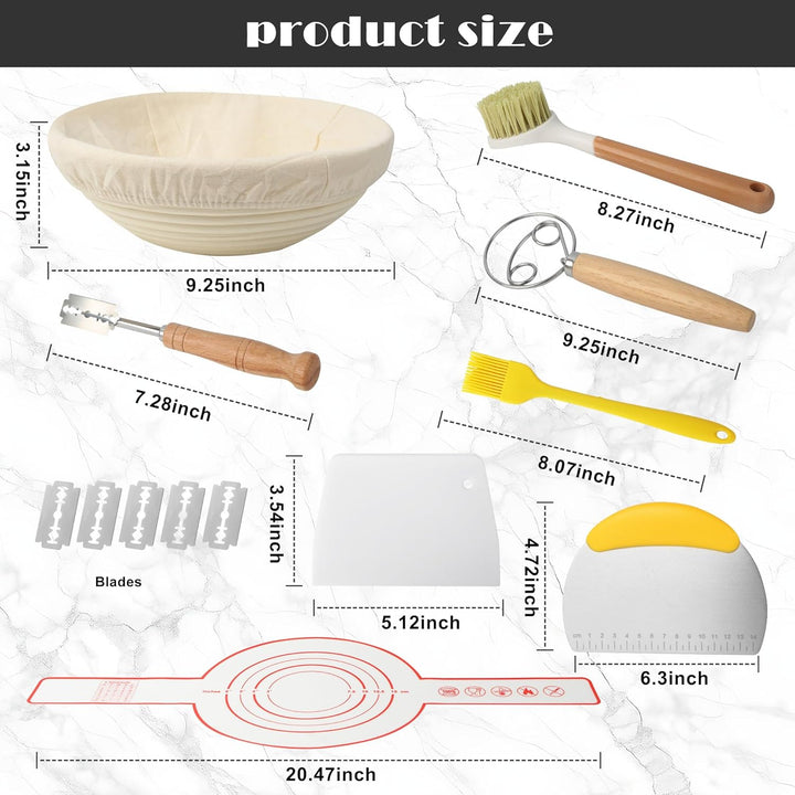 10 Stück Gärkorb Brot Set, 23 cm Gärkorb Rund,Gärkörbchen zum Brotbacken,Handgeflochtener Fermentier
