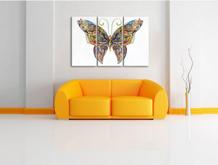 Pixxprint Prächtiger Schmetterling weiss 3-Teiler Leinwandbild 120x80 Bild auf Leinwand
