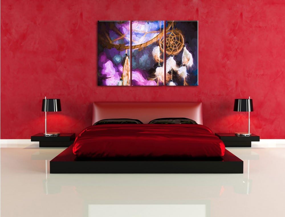 Pixxprint Traumfänger / 3-Teilig/Gesamtmass 120cm Leinwandbild bespannt auf Holzrahmen/Wandbild Kuns