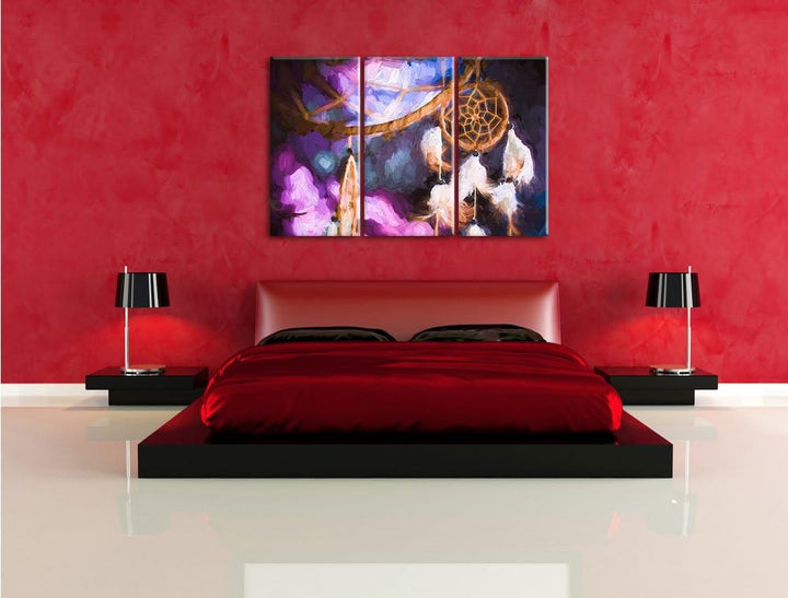 Pixxprint Traumfänger / 3-Teilig/Gesamtmass 120cm Leinwandbild bespannt auf Holzrahmen/Wandbild Kuns