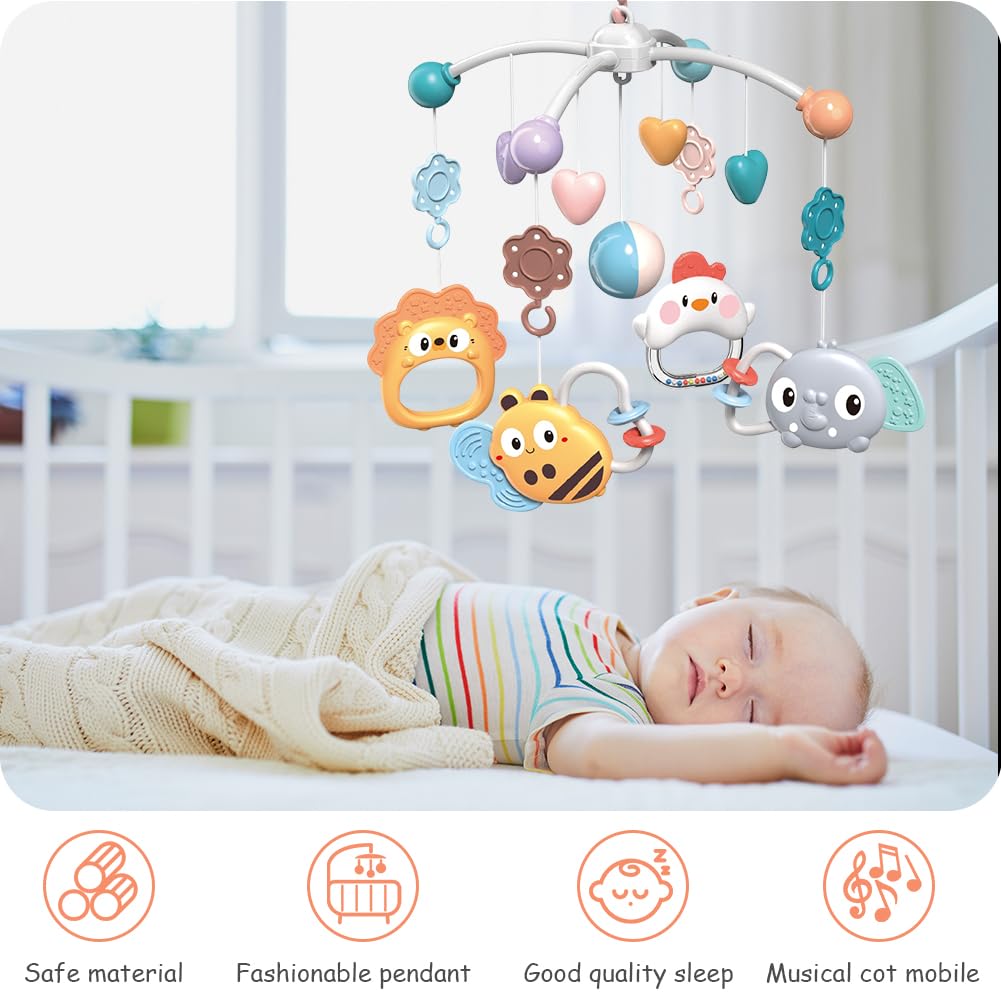 Aolso Babybett-Spielzeug, Mobile für Babybett, Baby Einschlafhilfe Musikspielzeug mit süssen Tieren,